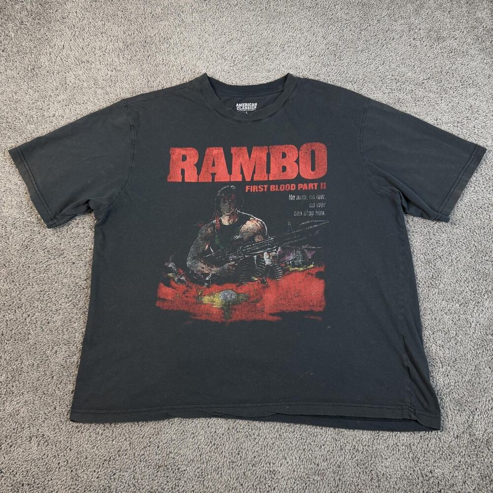 Rambo American Classics Shirt Mens L Black Graphic Crew Neck Cotton Tagless